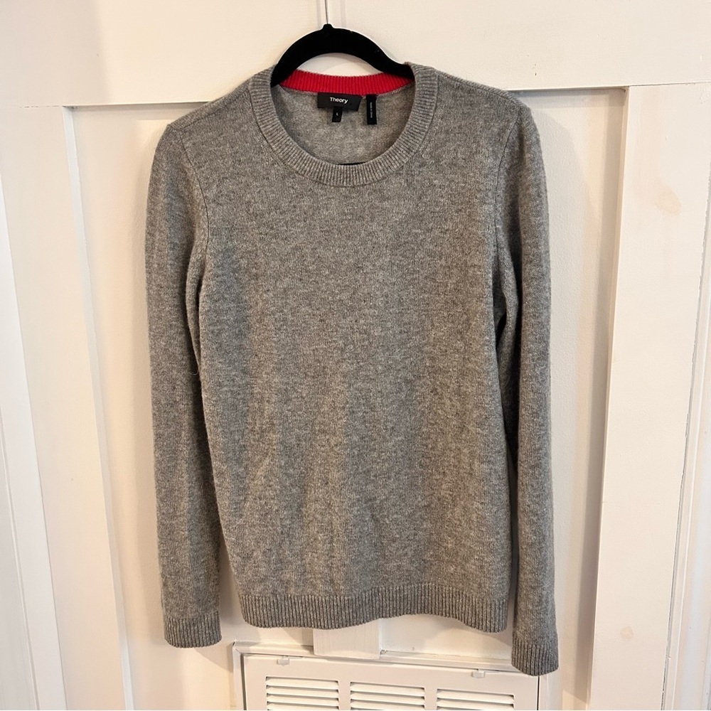 Theory Fantina Feather Cashmere Crewneck Gray Sweater Large